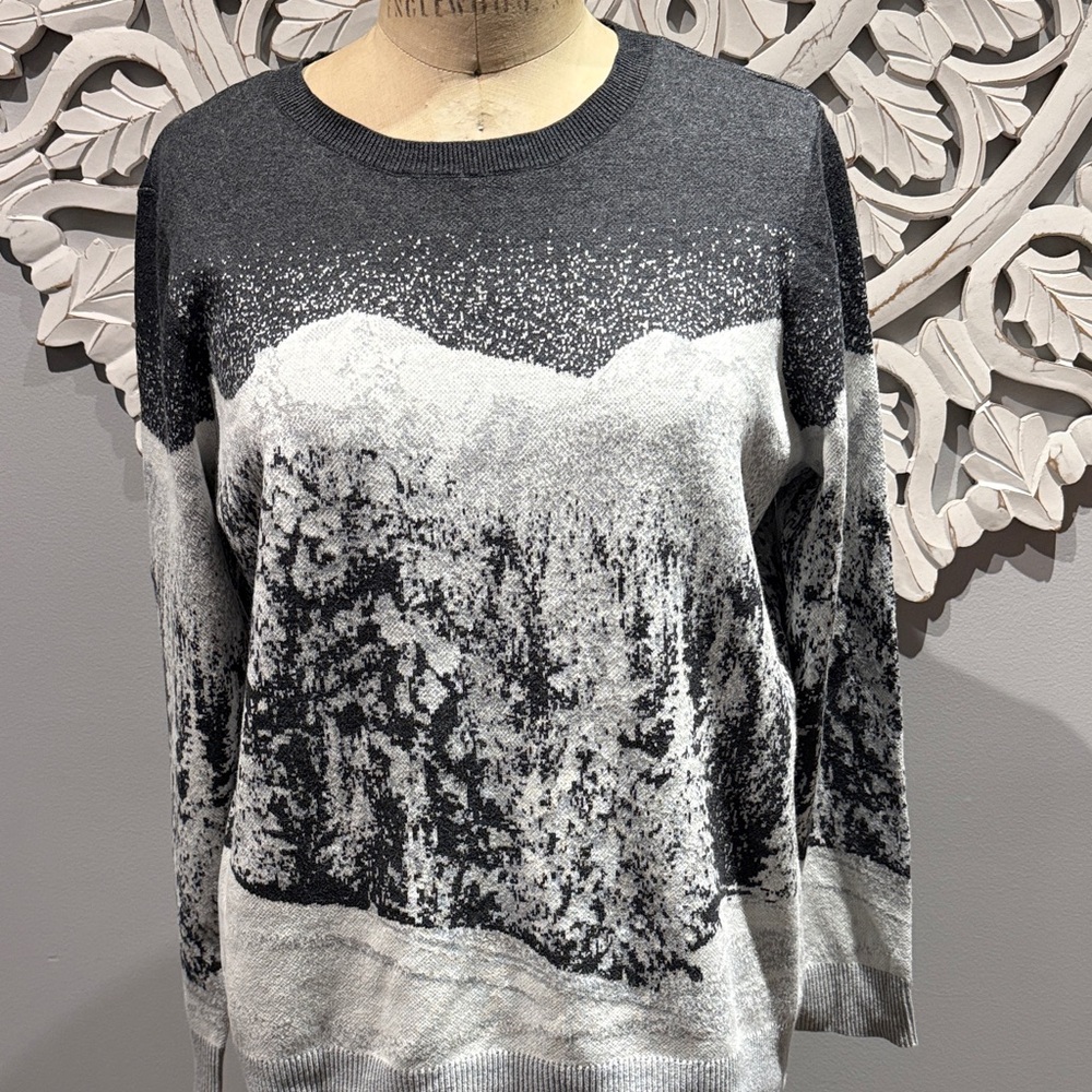 Christopher & Banks sweater Christmas winter Scenic Gray/white XL